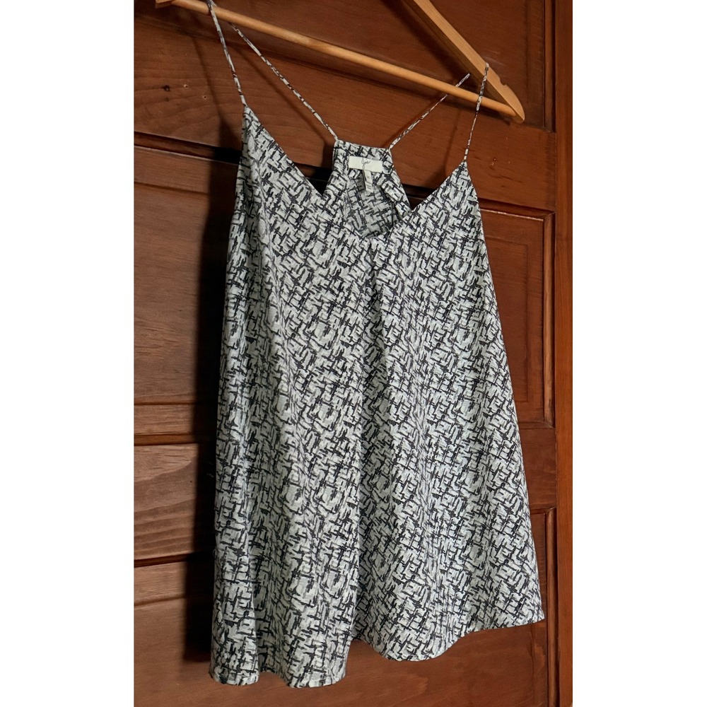 Joie Silk Cami Top Grey White Abstract Print Racerback Pleated Tank M